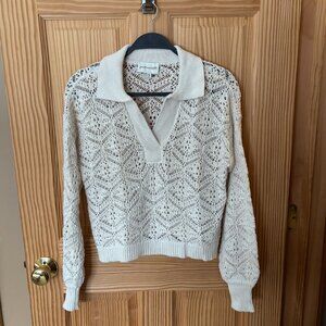 Freshman 1996 Collared Crochet Sweater Size XS Cream Color